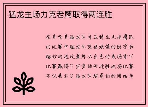 猛龙主场力克老鹰取得两连胜